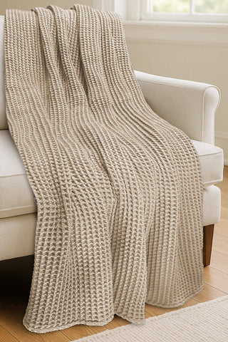 Waffle Blanket Throw: Natural