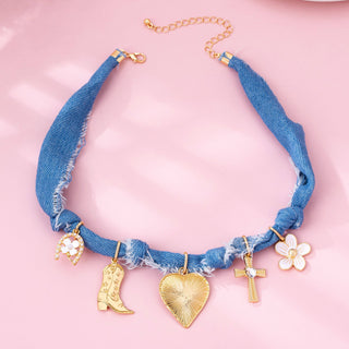Faith & Fringe Denim Charm Necklace