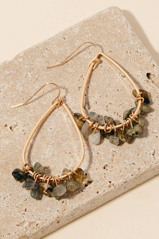 Light Gray Pebble Stone Charms Tear Dangle Earrings
