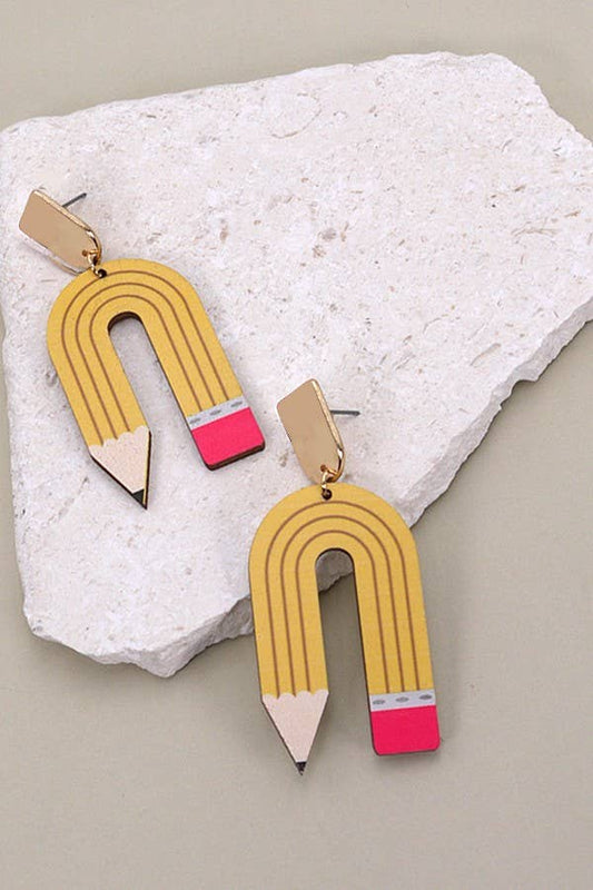 Wooden Yellow Pencil Earrings