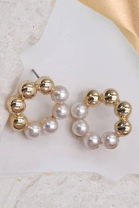 Gold and Pearl Circle Earrings
