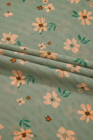 Green Vintage Floral Mesh Long Sleeve