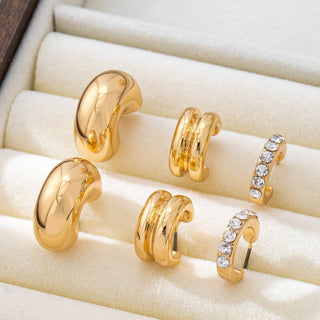 Gold & Rhinestone Puffy Hoop Trio Earrings