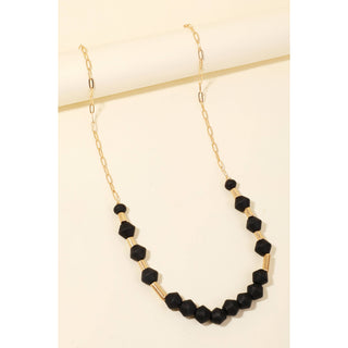 Black Wooden Bead Long Chain Necklace