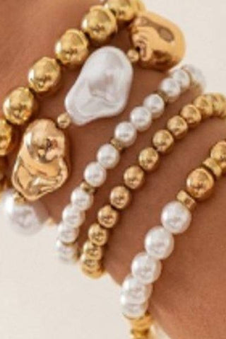Pearl and Gold Multi-Stack Bracelet Set