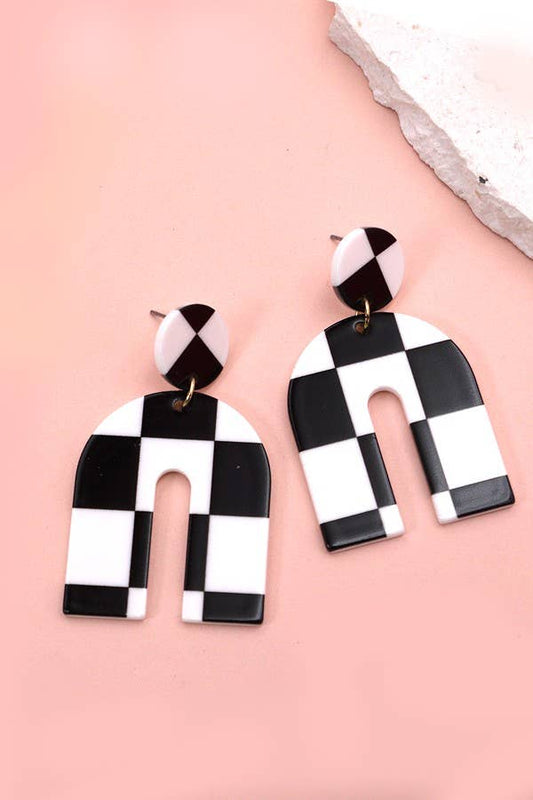 Black and White Acrylic Checker Earrings