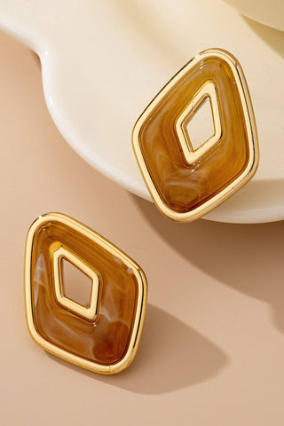 Brown Enamel Geometric Stud Earrings