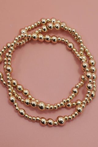 Gold Triple-Layer Beaded Bracelet Set