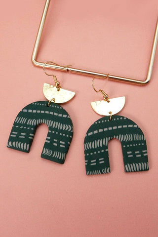 Gold Arched Ethnic Clay Earrings