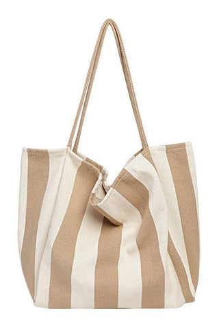 Tan Striped Tote Bag