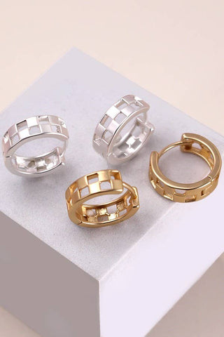Checker Hoop Huggie Earrings (2 Colors)