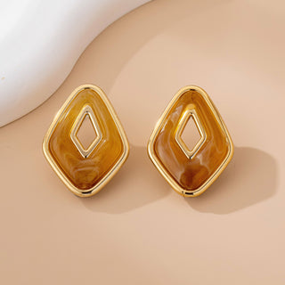 Brown Enamel Geometric Stud Earrings