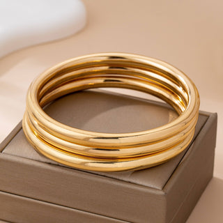 Gold Chunky Triple Tube Bangle Bracelet Set