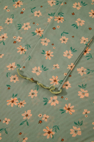 Green Vintage Floral Mesh Long Sleeve