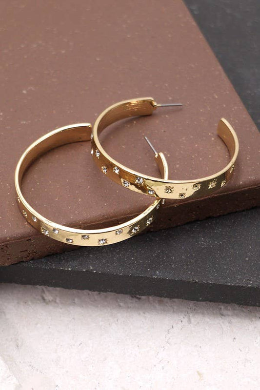 Gold Rhinestone Hoop Earrings