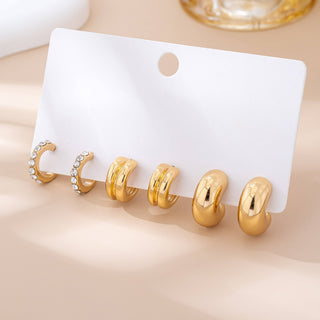 Gold & Rhinestone Puffy Hoop Trio Earrings