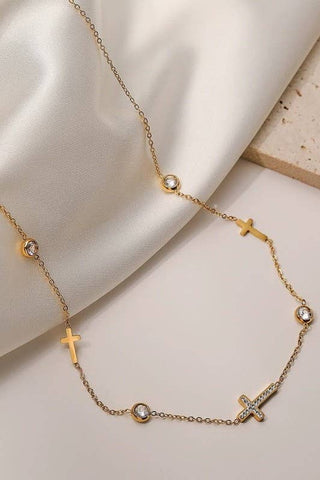 Gold Cross & Rhinestone Necklace