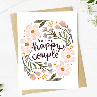 "to the happy couple" Pink Florals Wedding Card