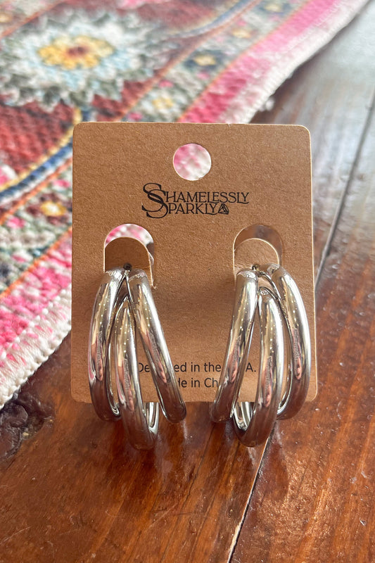 Triple Hoop Silver Earrings