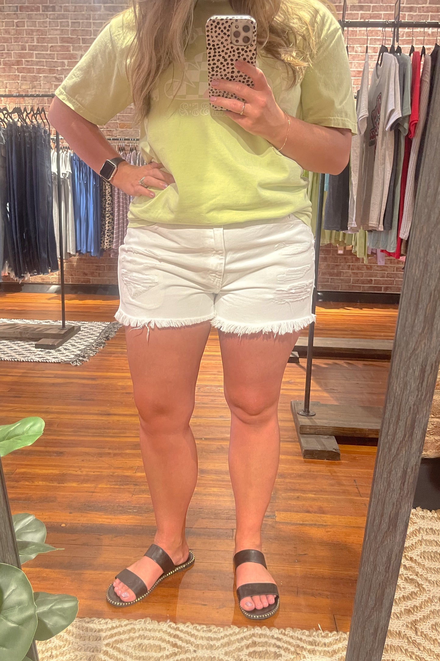 High Rise White Denim Shorts