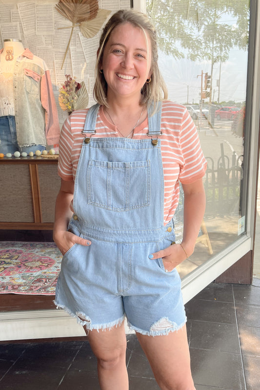 Venessa Distressed Denim Short Overalls