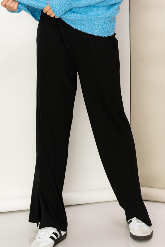 Ribbed Side Slit Pants